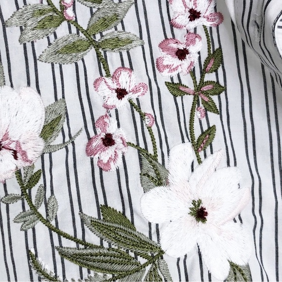 Kate Spade, striped embroidered ruffle collar and cuffs button down shirt - Picture 4 of 11